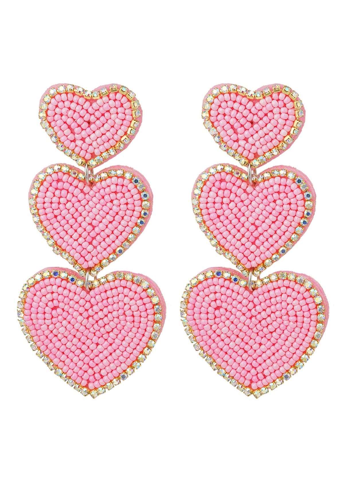 Kralen oorbellen drie hartjes - roze - Styles And More