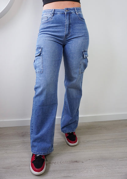 Cargo jeans denim blauw met stretch - Steffie - Styles And More