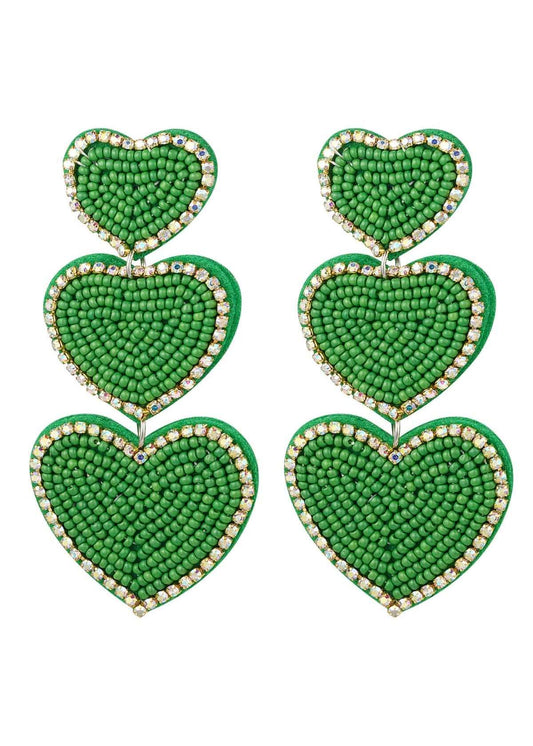 Kralen oorbellen drie hartjes - groen - Styles And More